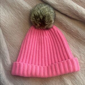 J Crew Hot Pink Knit Pom Pom Beanie